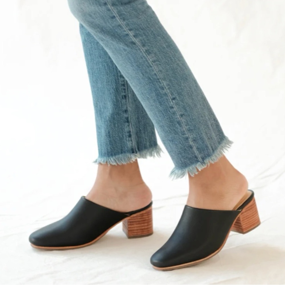 NWT Nisolo All-Day Heeled Mule Black Leather Block Heel Size 8.5